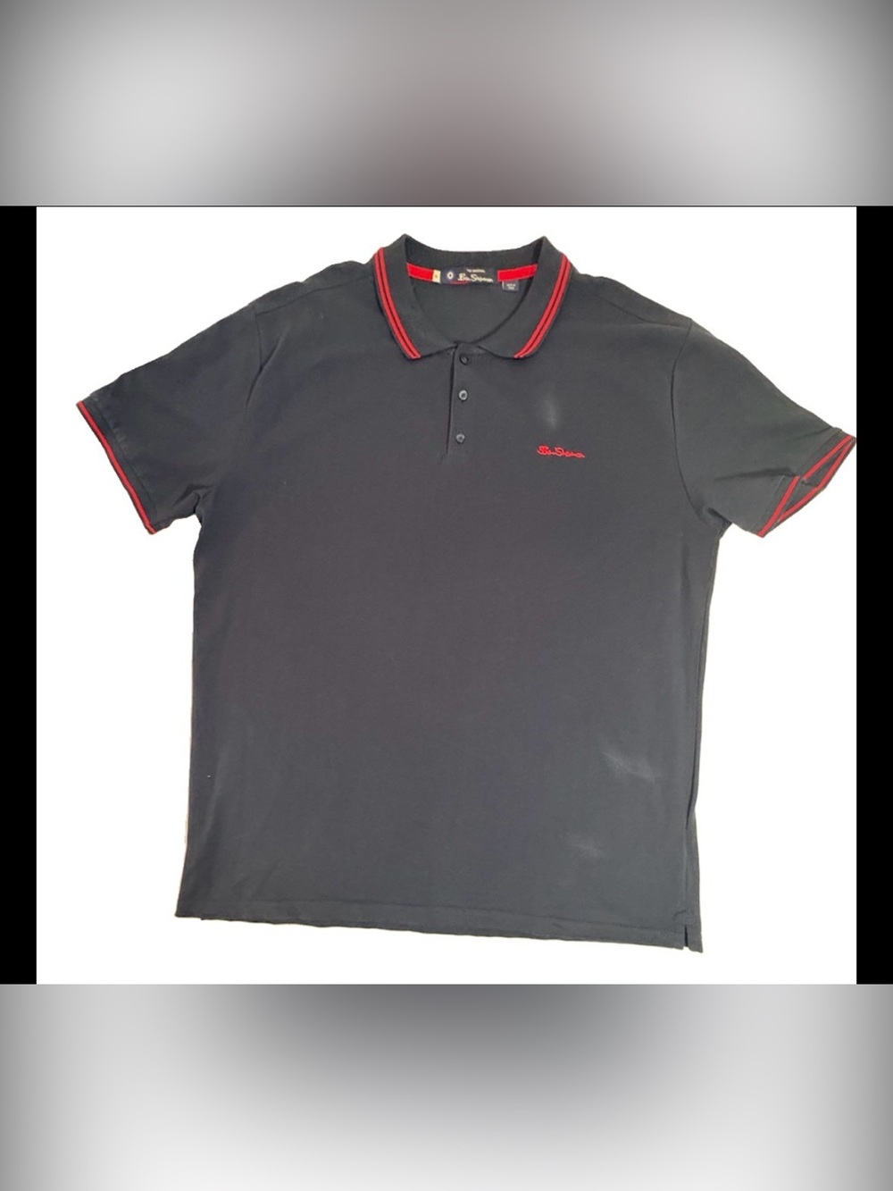 Ben Sherman Stripe Tipped Polo Shirt Men's XL Navy & Red Classic Relaxed Fit